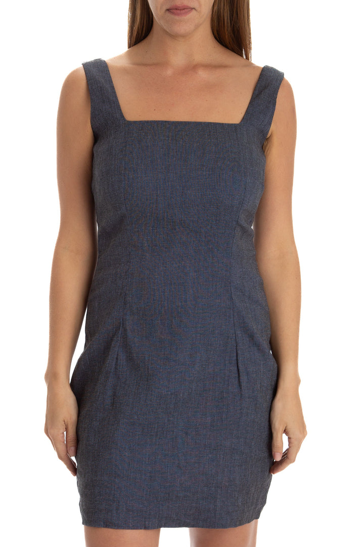 Vestido Dana Buchman azul y gris, vista frontal – ClosetRehab