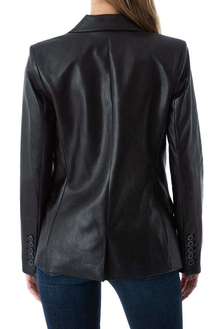 Saco bcbg maxazria azul y negro, vista lateral – ClosetRehab