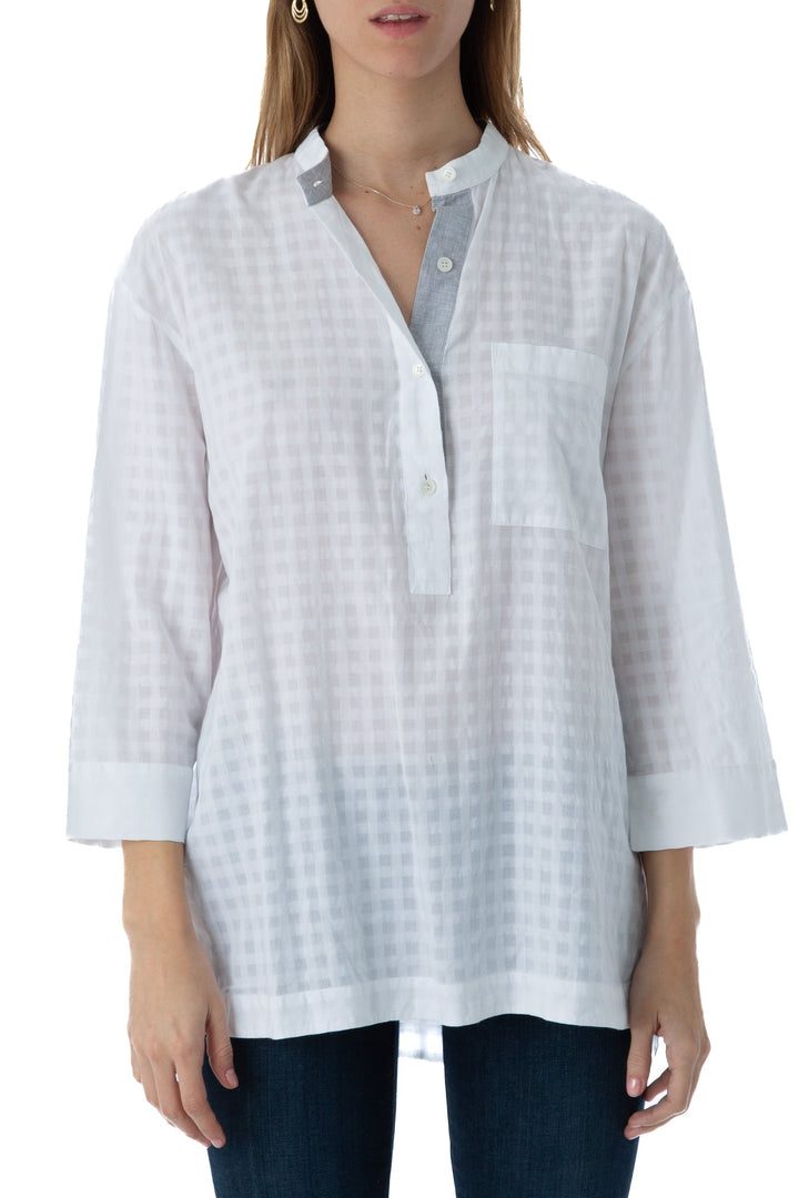 Camisa Lafayette 148 New York blanca a cuadros tenues, vista frontal