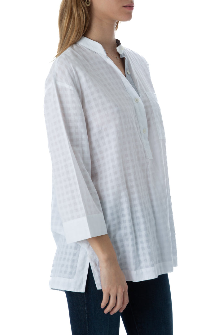 Camisa Lafayette 148 New York blanca a cuadros tenues, vista lateral