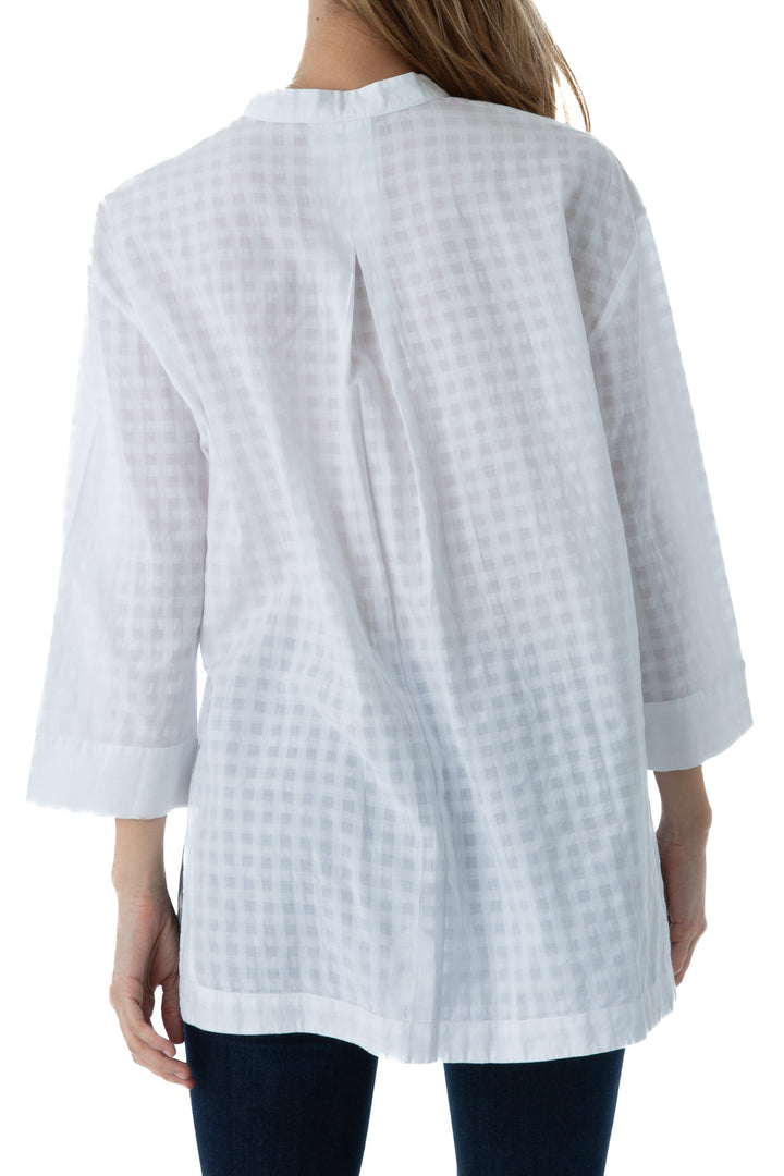 Camisa Lafayette 148 New York blanca a cuadros tenues, vista posterior