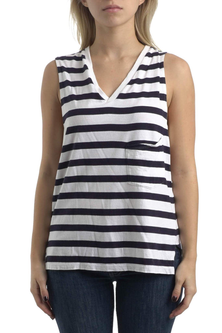 Blusa Theory azul y estampado, vista frontal – ClosetRehab