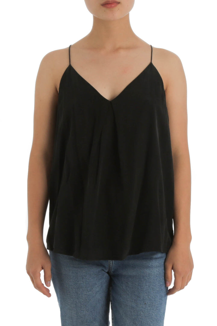 Blusa Joie de seda negra de tirantes con escote en V, vista frontal