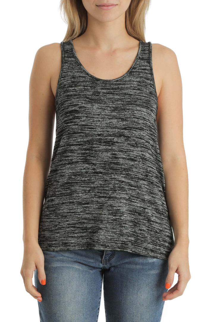 Blusa Rag & Bone gris jaspeado sin mangas con espalda deportiva, vista frontal