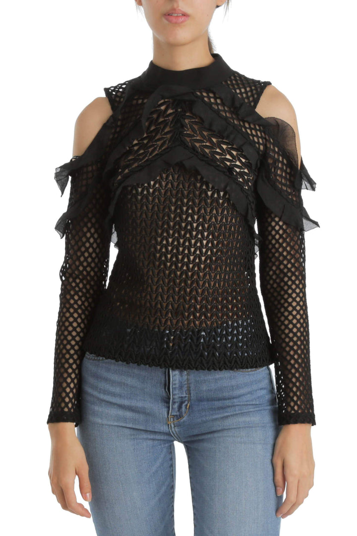 Blusa Self-Portrait negro, vista frontal – ClosetRehab
