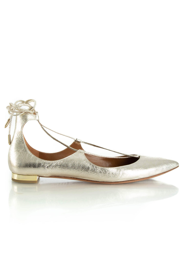 Zapato Aquazzura dorado, vista frontal – ClosetRehab