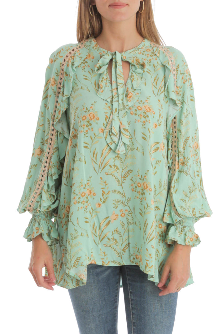 Blusa Spell & The Gypsy estampado y verde, vista frontal – ClosetRehab