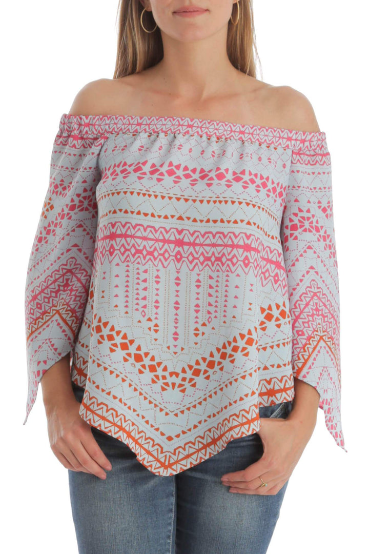 Blusa BCBG Maxazria azul y rojo, vista frontal – ClosetRehab