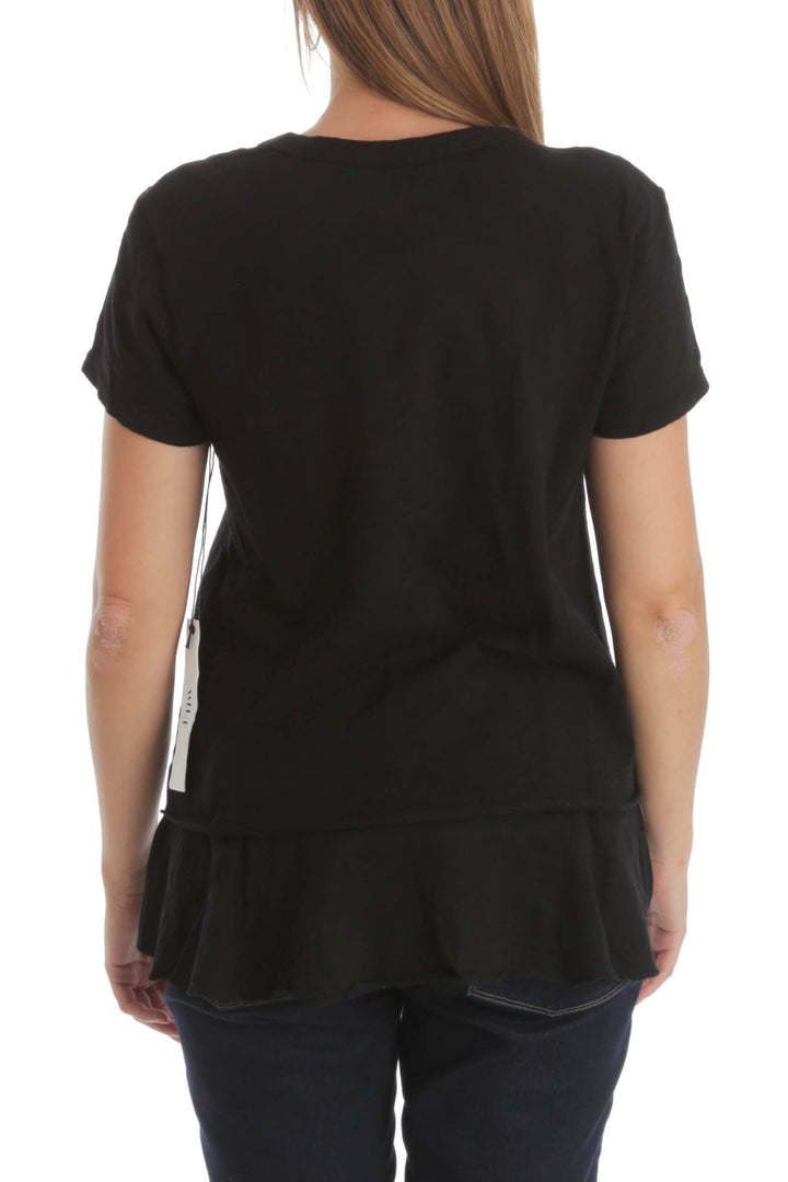 Blusa Wilt negra de manga corta con olán en la bastilla, vista posterior