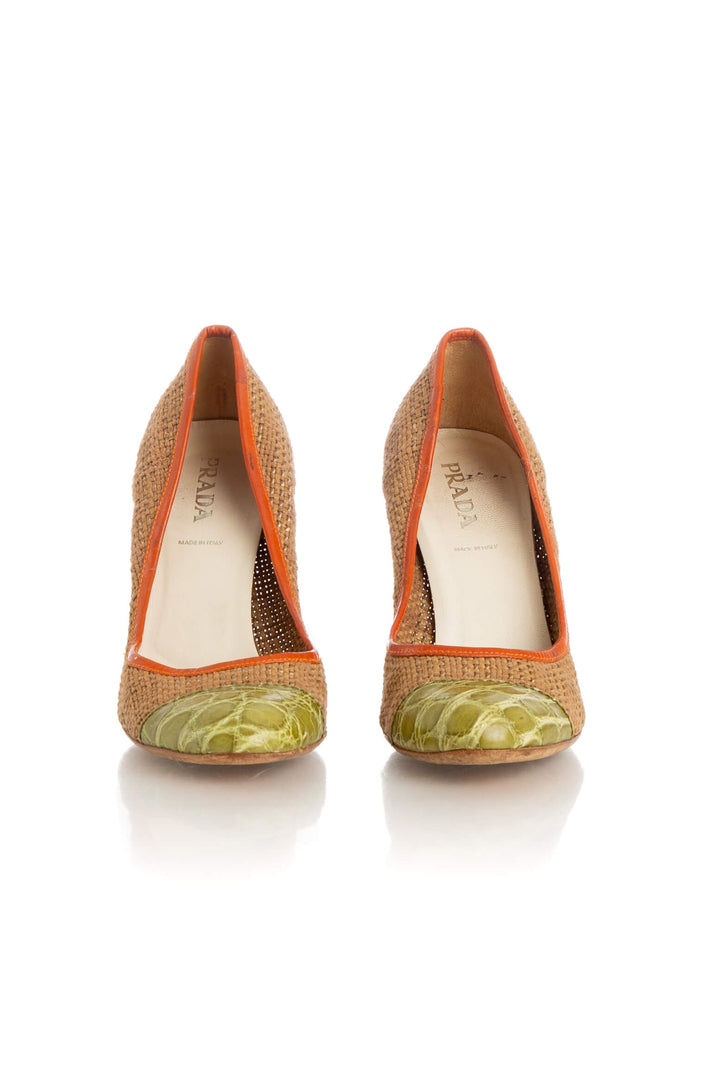 Zapato Prada beige y café, detalle – ClosetRehab