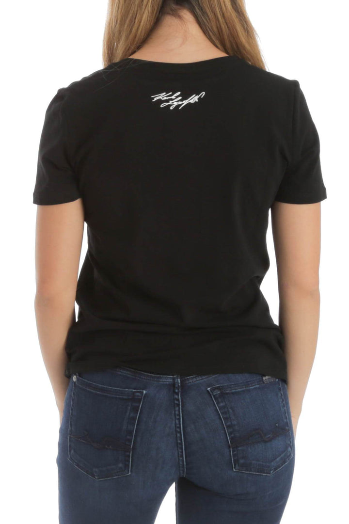 Blusa Karl Lagerfeld negra con estampado de la Torre Eiffel, vista posterior