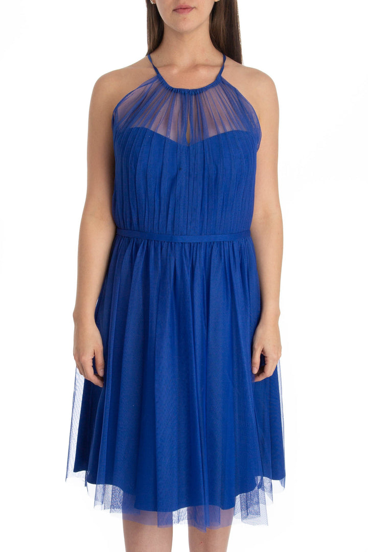 Vestido Monique Lhuillier azul, vista frontal – ClosetRehab