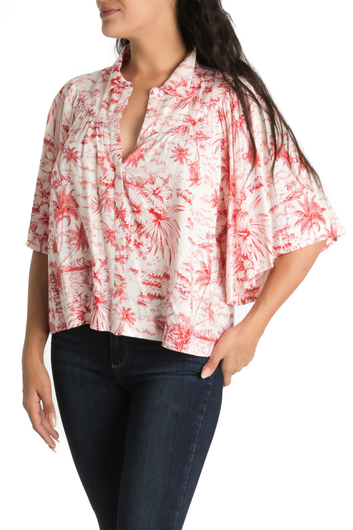 Blusa The Great estampado y rojo, vista frontal – ClosetRehab