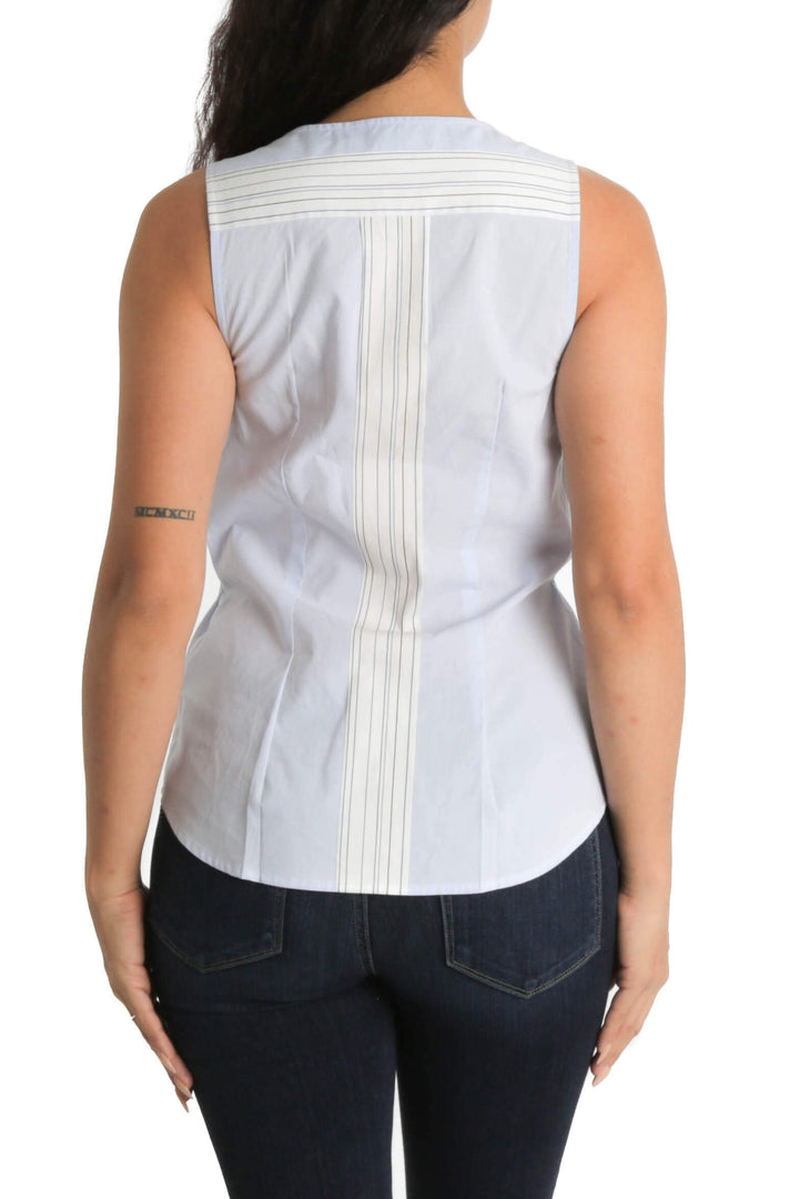 Blusa Derek Lam 10 Crosby celeste sin mangas con lazo al frente, vista posterior