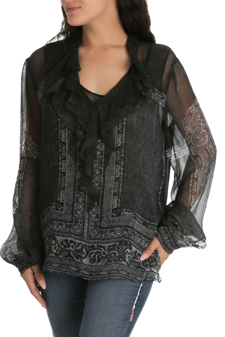 Blusa Kobi Halperin gris y negro, vista frontal – ClosetRehab