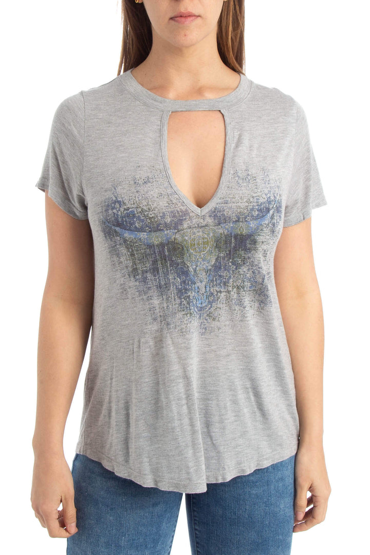 Blusa Haute Hippie gris de manga corta con estampado azul, vista frontal