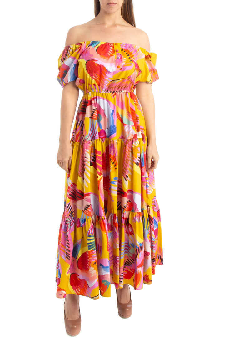 Vestido Farm Rio amarillo y estampado, vista frontal – ClosetRehab