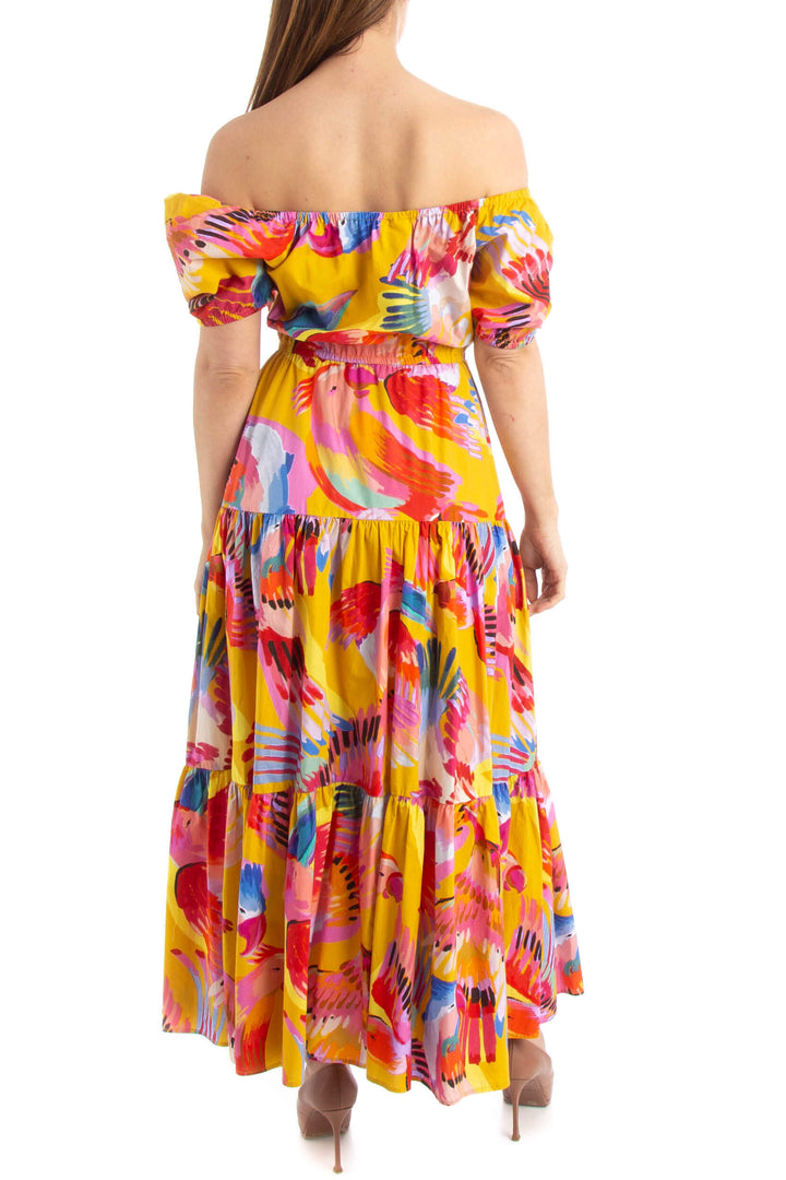 Vestido Farm Rio amarillo y estampado, vista posterior – ClosetRehab