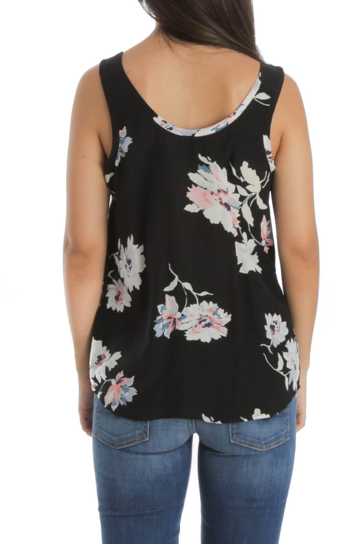 Blusa Joie de seda negra sin mangas con flores rosas, vista posterior