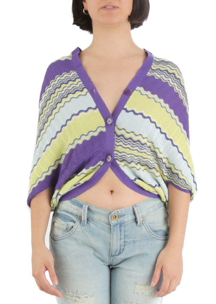 Blusa BCBG Maxazria morado y verde, vista frontal – ClosetRehab