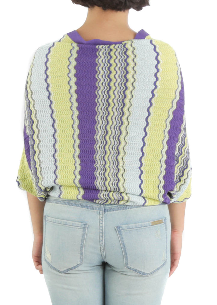 Blusa BCBG Maxazria morado y verde, vista posterior – ClosetRehab