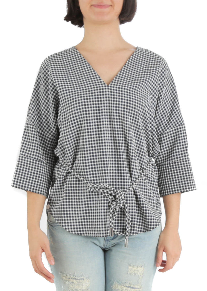 Blusa Adolfo Dominguez azul y estampado, vista frontal – ClosetRehab