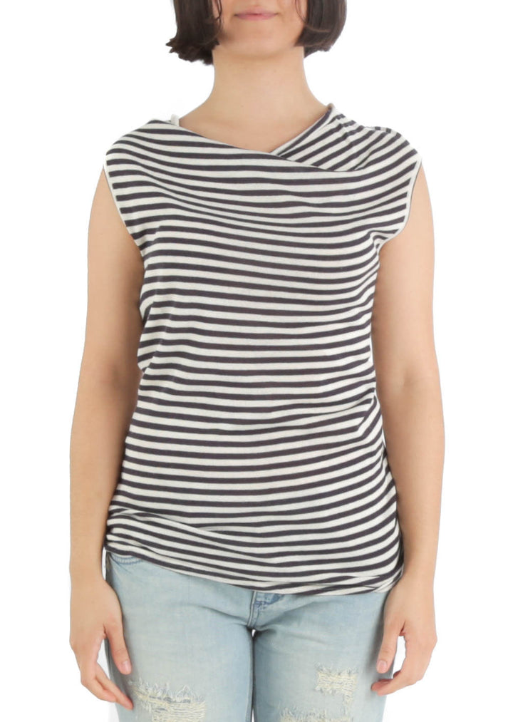 Blusa Ambrosi a rayas blanco y negro sin mangas, vista frontal