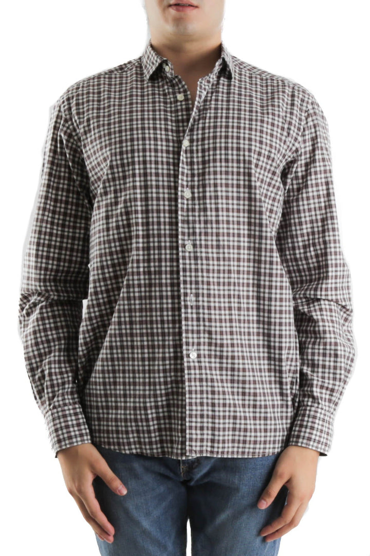 Camisa Ermenegildo Zegna blanco y café, vista frontal – ClosetRehab