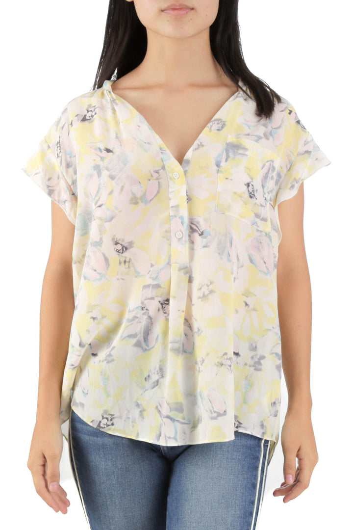 Blusa Rebecca Taylor amarillo y estampado, vista frontal – ClosetRehab