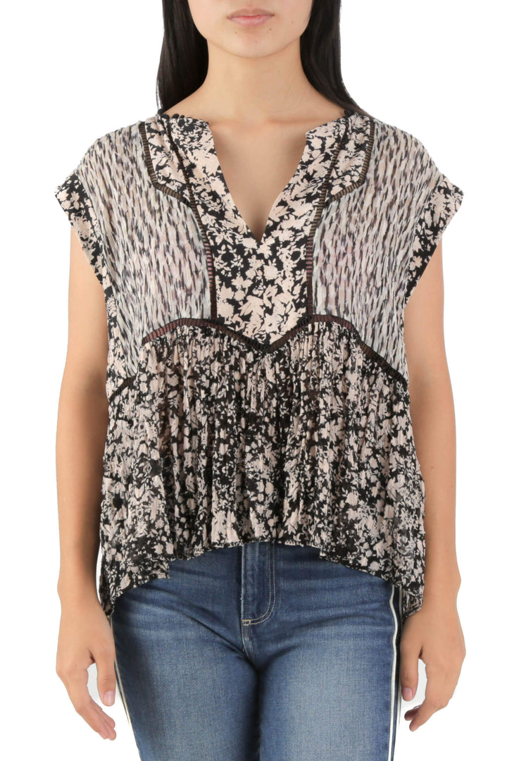 Blusa Rebecca Taylor estampado y negro, vista frontal – ClosetRehab