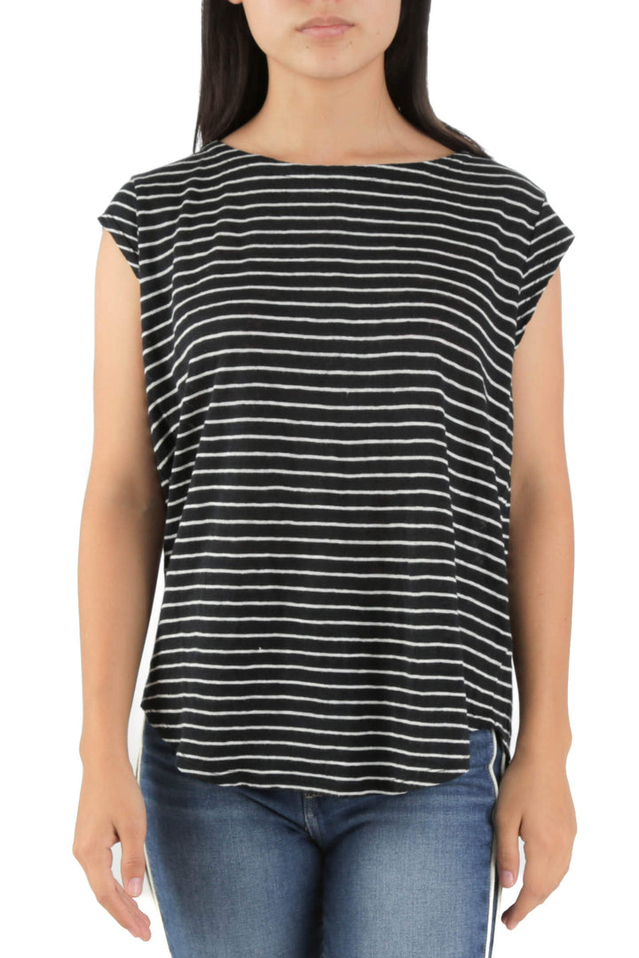 Blusa Joie negra con rayas blancas sin mangas, vista frontal