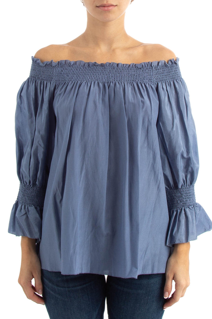 Blusa 7 For All Mankind azul, vista frontal – ClosetRehab