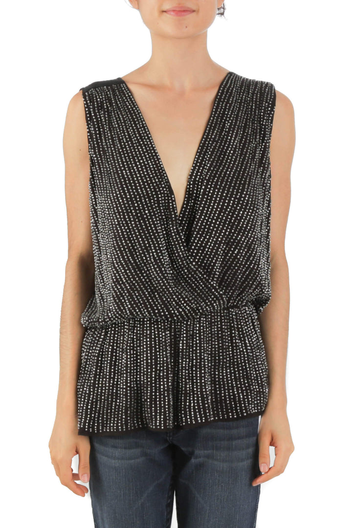 Blusa Parker sin mangas con chaquira y escote en V, vista frontal