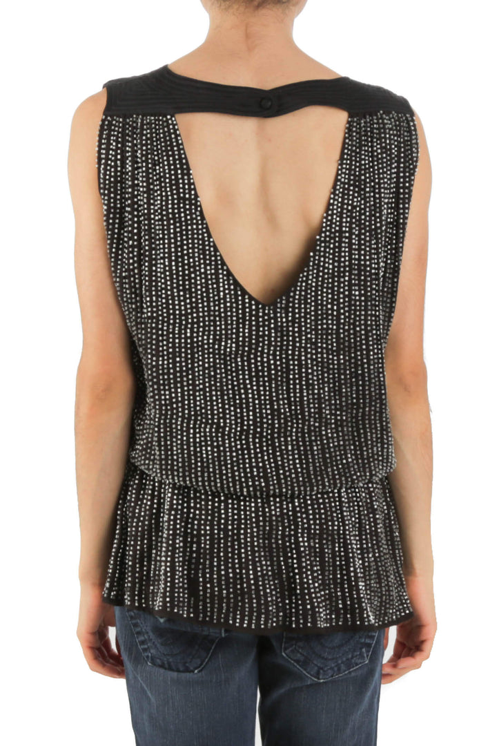 Blusa Parker sin mangas con chaquira y escote en V, vista posterior