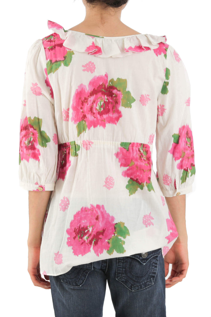 Blusa Juicy Couture beige y estampado, vista posterior – ClosetRehab