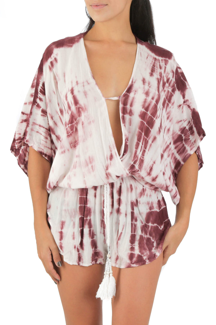 Traje de baño Surf Gypsy blanco y estampado, vista frontal – ClosetRehab