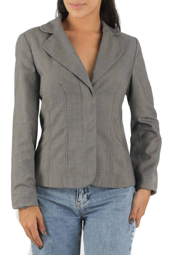 Saco Ann Taylor gris, vista frontal – ClosetRehab