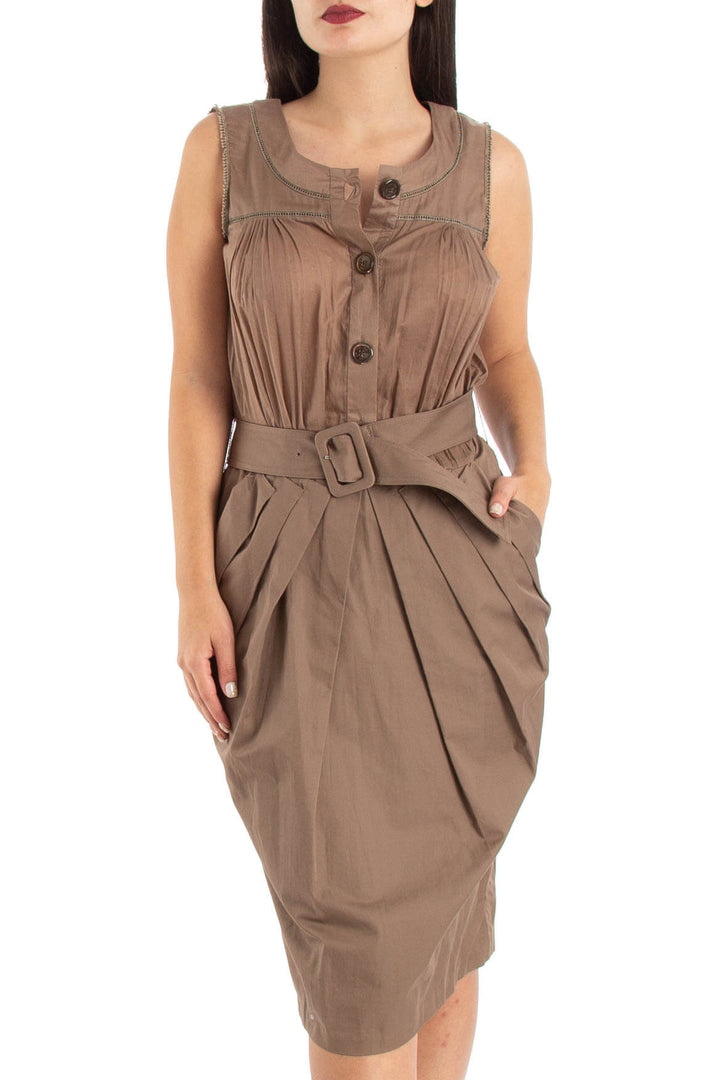 Vestido Carolina Herrera café, vista frontal – ClosetRehab