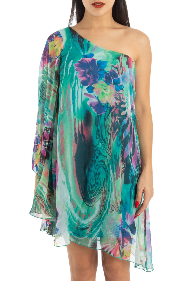 Vestido Bisou Bisou azul y verde, vista frontal – ClosetRehab