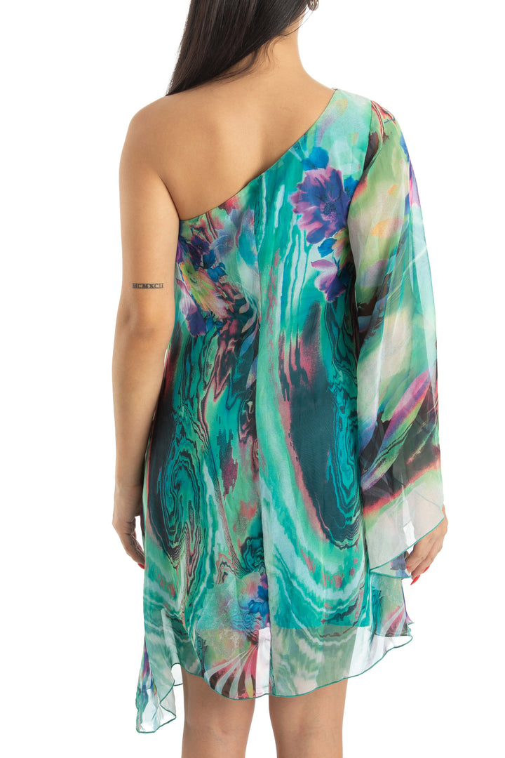 Vestido Bisou Bisou azul y verde, vista posterior – ClosetRehab