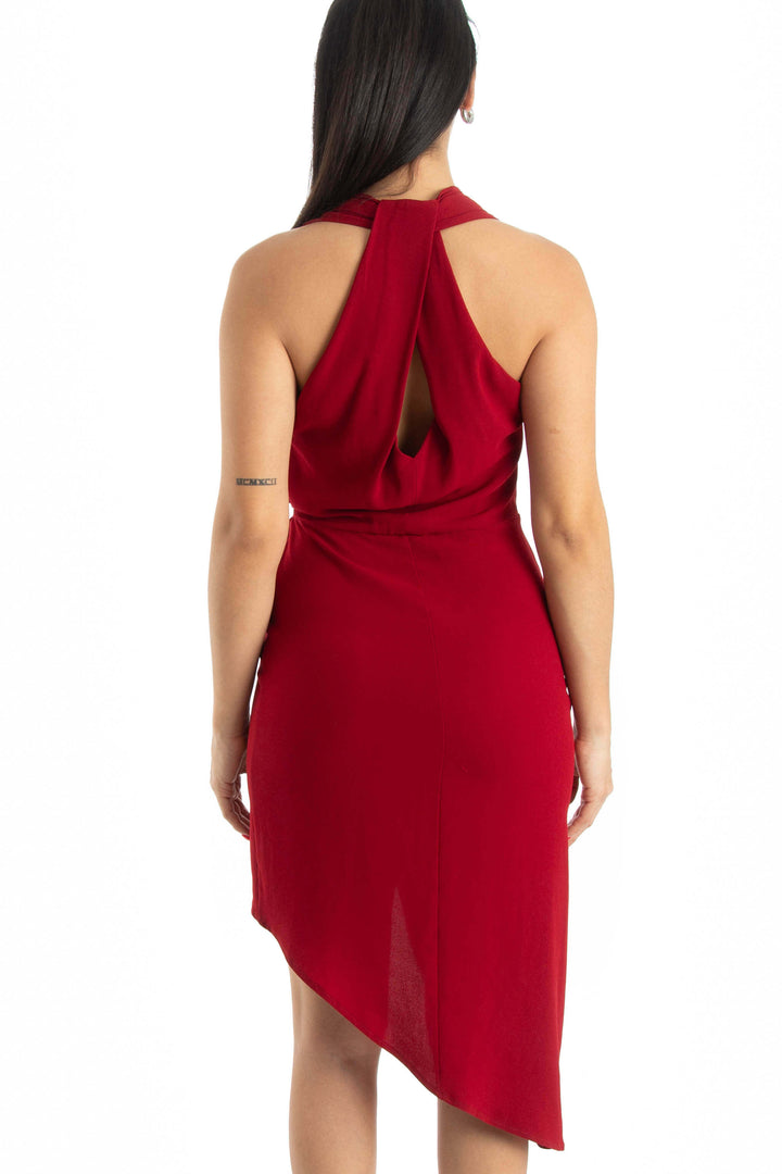 Vestido Halston Heritage rojo, vista posterior – ClosetRehab