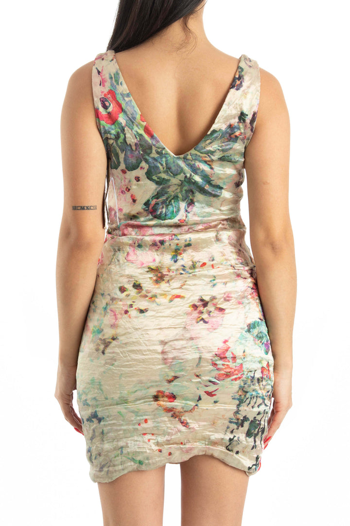 Vestido Nicole Miller NWT beige y estampado, vista posterior – ClosetRehab