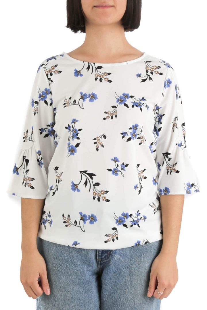 Blusa Ann Taylor blanco y estampado, vista frontal – ClosetRehab