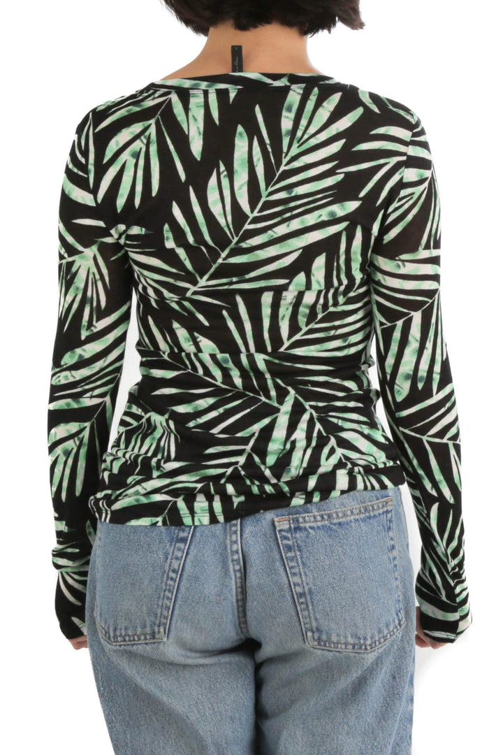 Blusa BCBG Maxazria estampado y verde, vista posterior – ClosetRehab