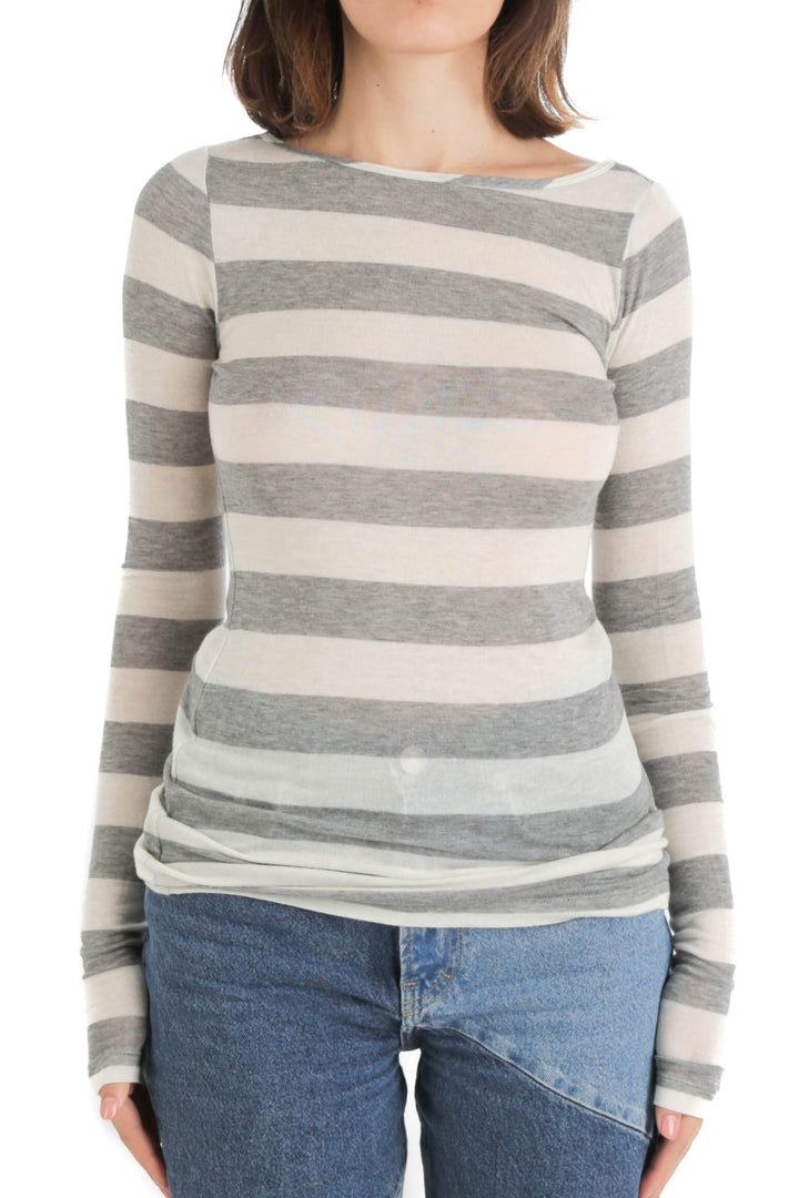 Blusa BCBG Maxazria estampado y gris, vista frontal – ClosetRehab