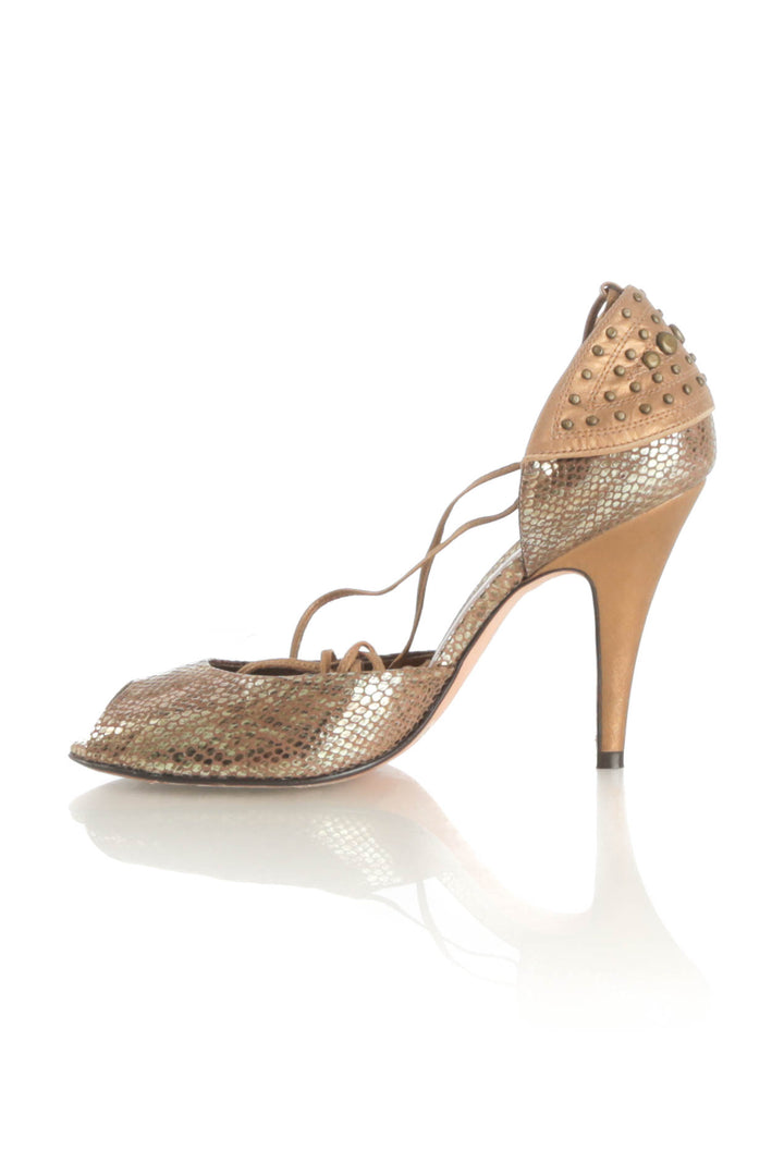 Zapato Nicole Miller dorado, vista lateral – ClosetRehab