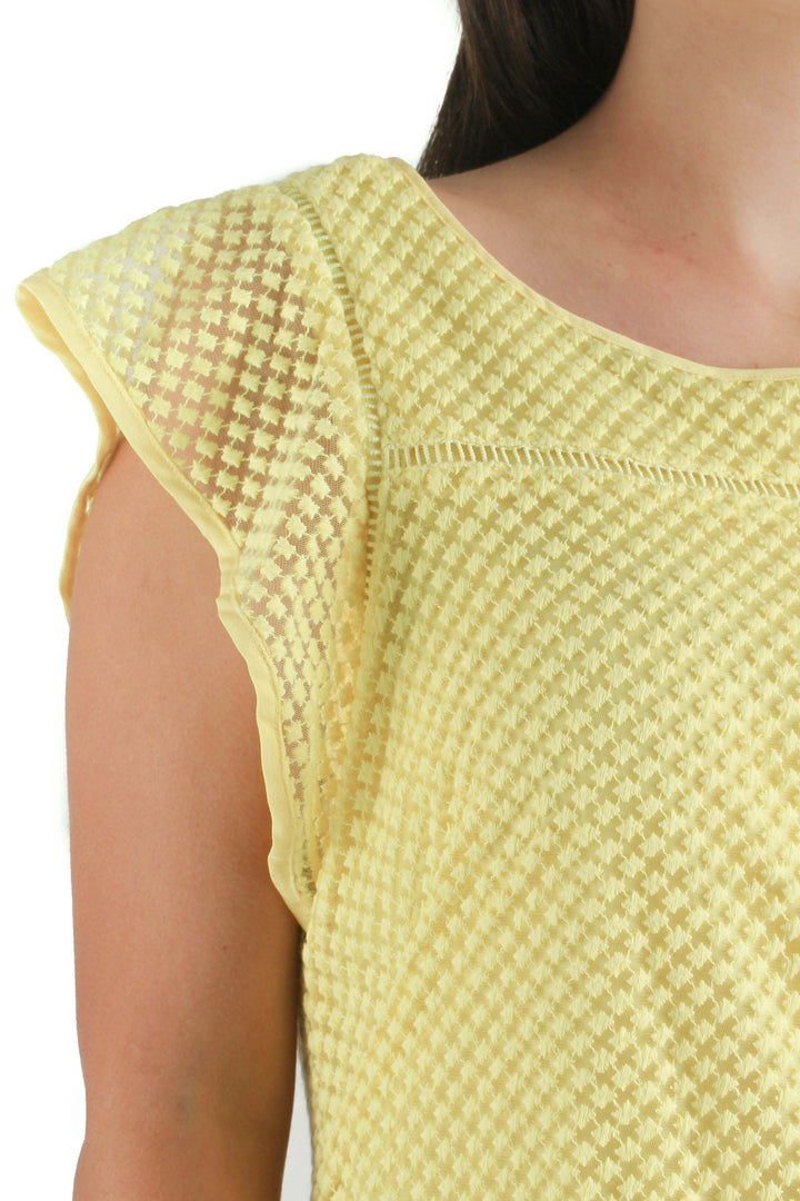 Vestido Adrianna Papell amarillo, vista lateral – ClosetRehab