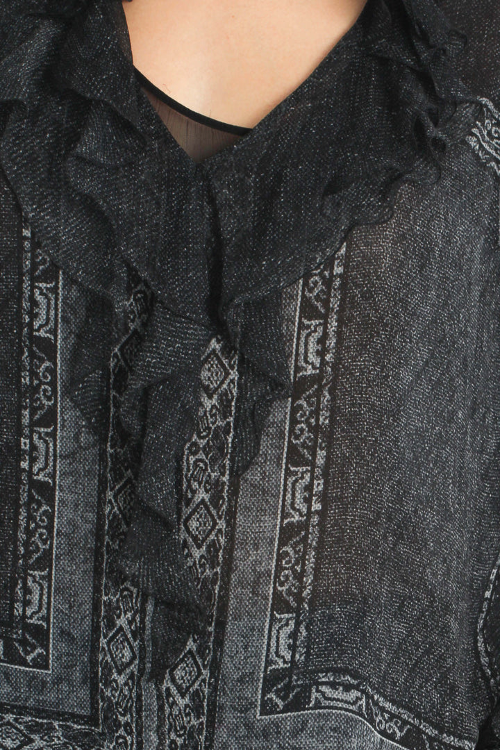 Blusa Kobi Halperin gris y negro, vista lateral – ClosetRehab