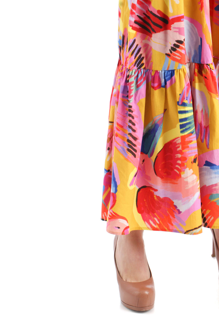 Vestido Farm Rio amarillo y estampado, detalle – ClosetRehab