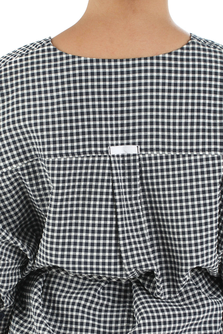 Blusa Adolfo Dominguez azul y estampado, detalle – ClosetRehab